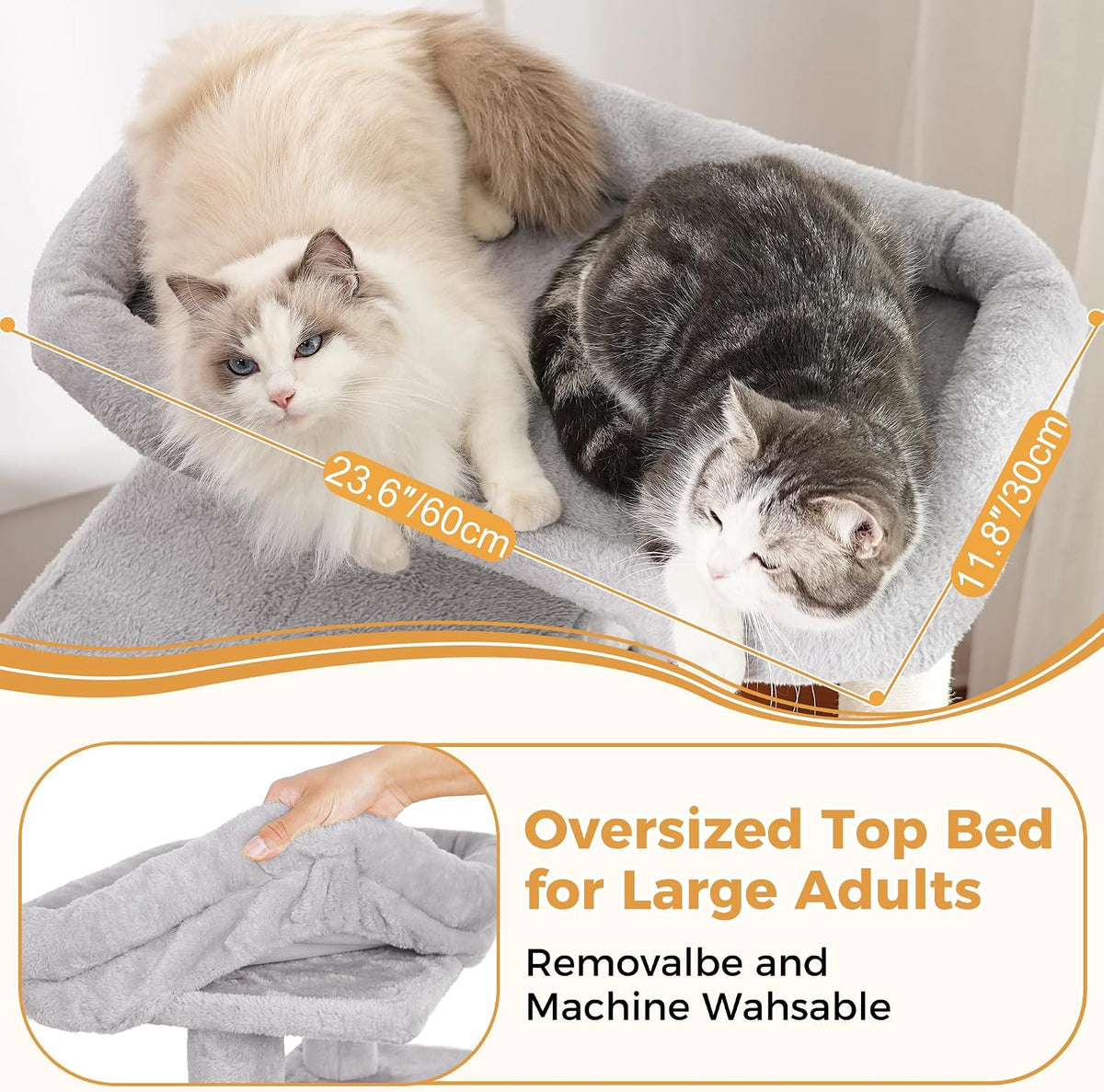 Cat Tree 32” Small Cat Tower with Large Hammock 16”& Self Groomer – Essentials for Cats - XLarge-53" / Gray - image 3