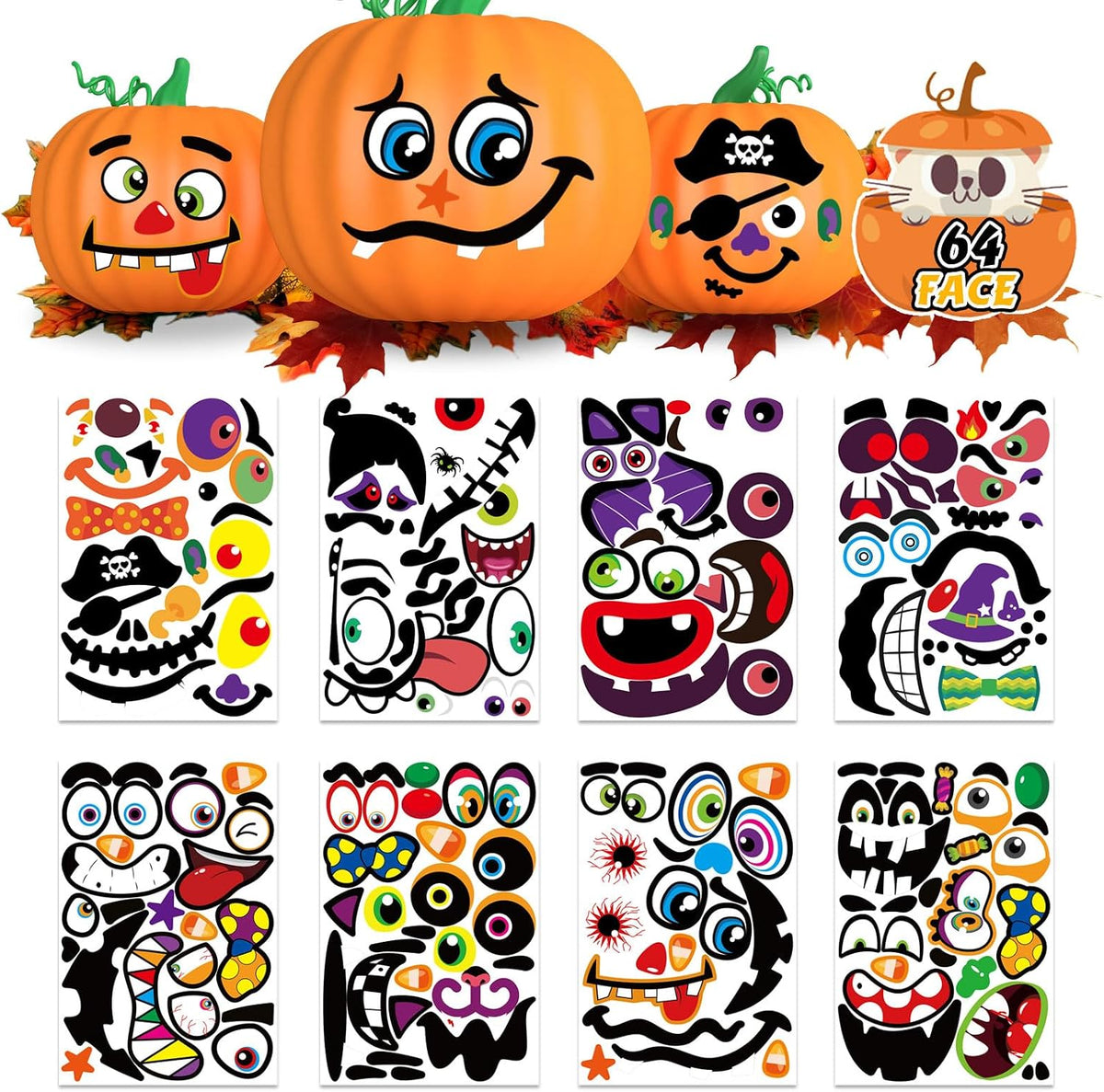 DUJAA large pumpkin face stickers with eyes, mouths and eyebrows for Halloween - view 3