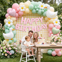TONIFUL 16 Inch Black Happy Birthday Balloons Banner Decorations - Light Pink White Gingham - image 4