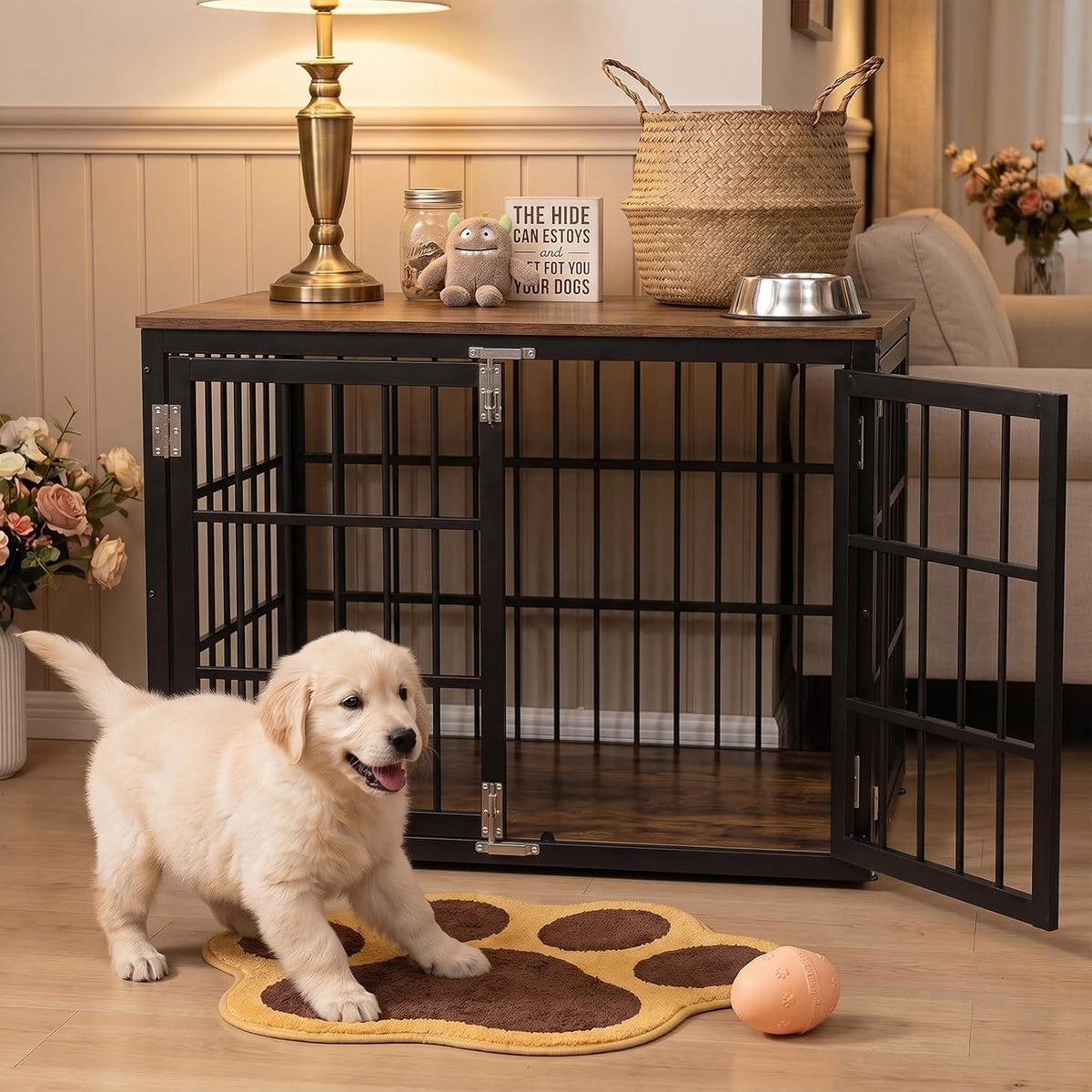 DUMOS Dog Crate Furniture 38 Inch Indoor Crate Dog Cage Wooden Kennel – Essentials for Dogs - Black / 38.2"L x 25.0"W x 27.9"H / 1 - image 2