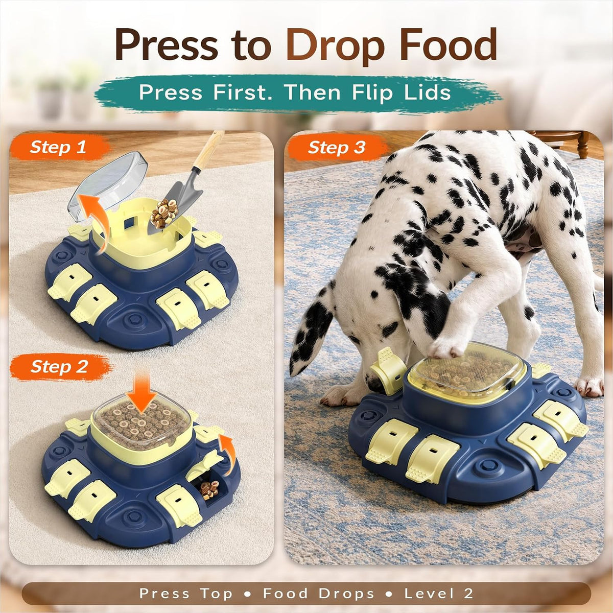 2 Levels Dog Puzzle Toy, Interactive Slow Feeder & Treat Dispenser – Essentials for Dogs - Yellow Blue / Bistro - image 4