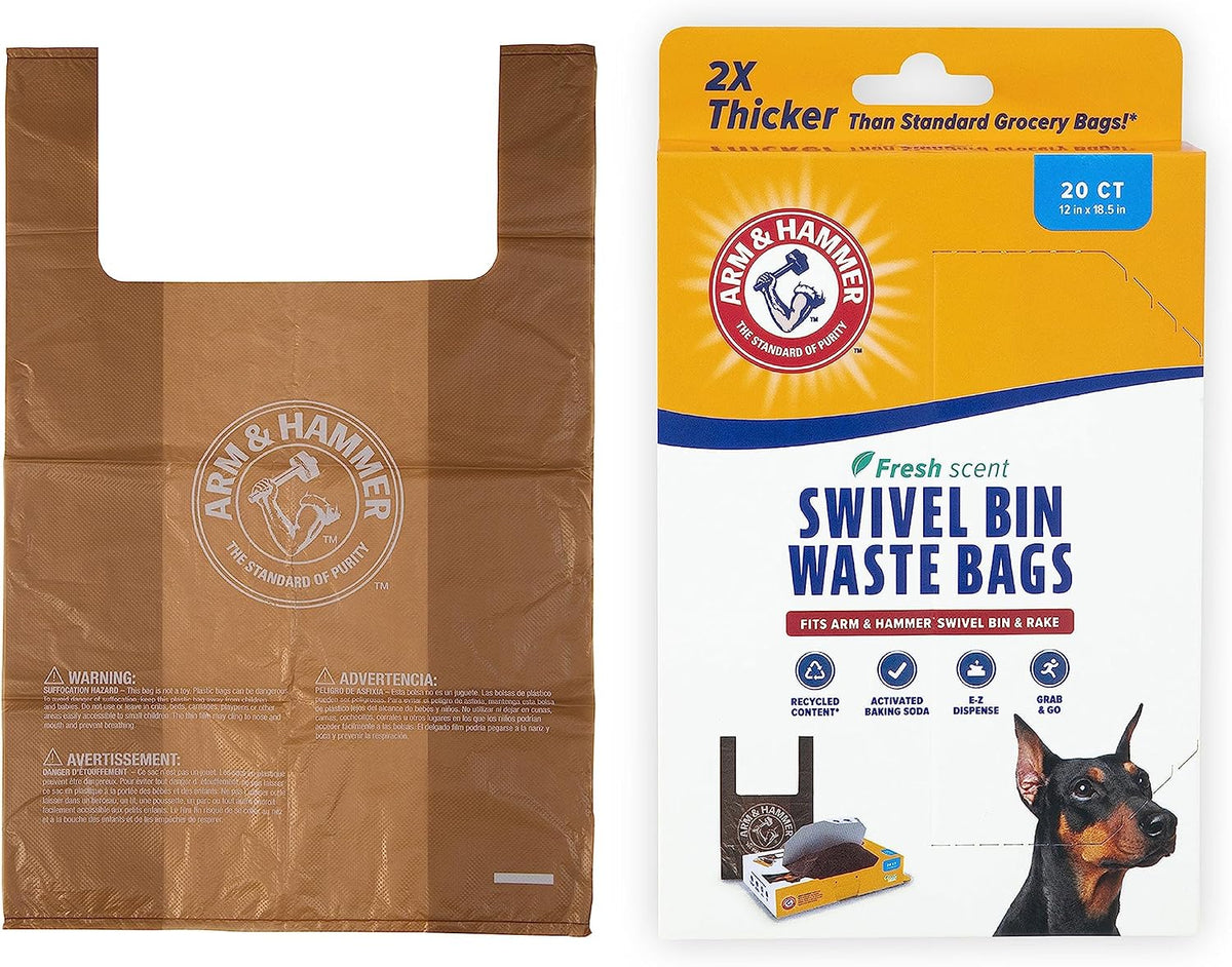 Arm and Hammer Heavy Duty Dog Waste Bags, Swivel Bin Rake Refill - 1 Count (Pack of 20)