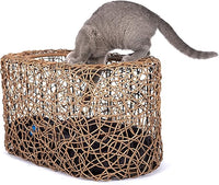 Fun Stackable Cat Condo for Indoor Cats - Interactive Play Faux Rattan Cat House for Indoor Cats Kitty, Pet Friendly Top/Side House Entry, Cat Bed Enclosed