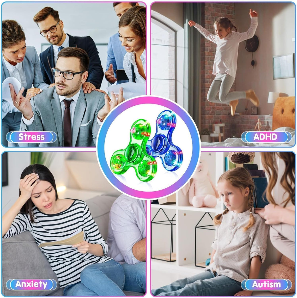 Fidget Spinner 2 Pack, Light up Sensory Fidget Toys Adults Kids 4-8-12, Kids - Blue&green - image 4