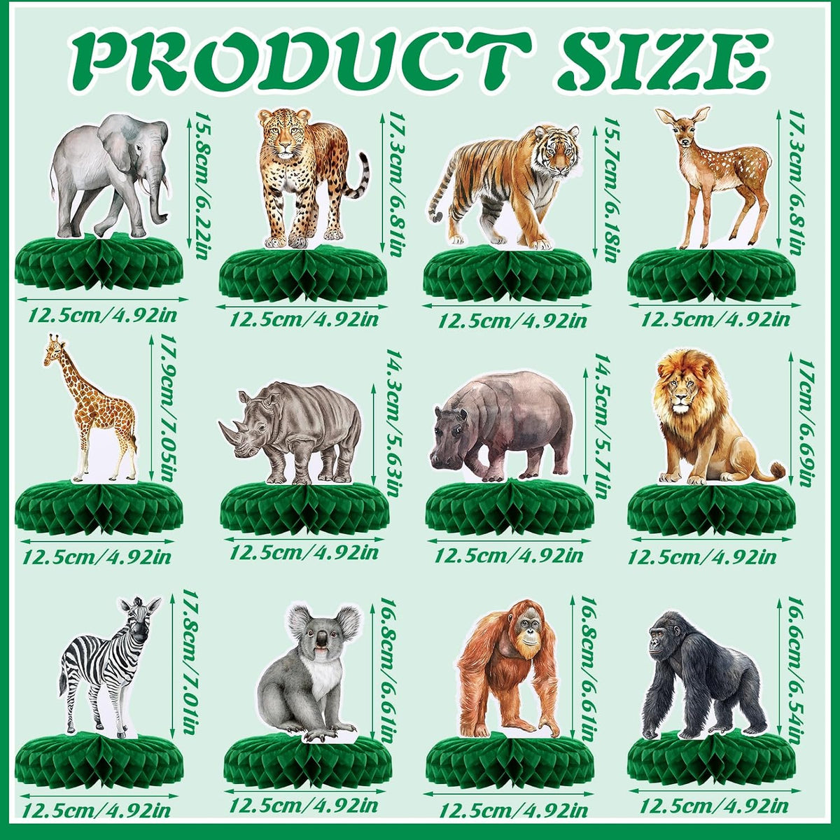 Yeaqee 12 safari animal honeycomb centerpieces with giraffe and monkey - view 7