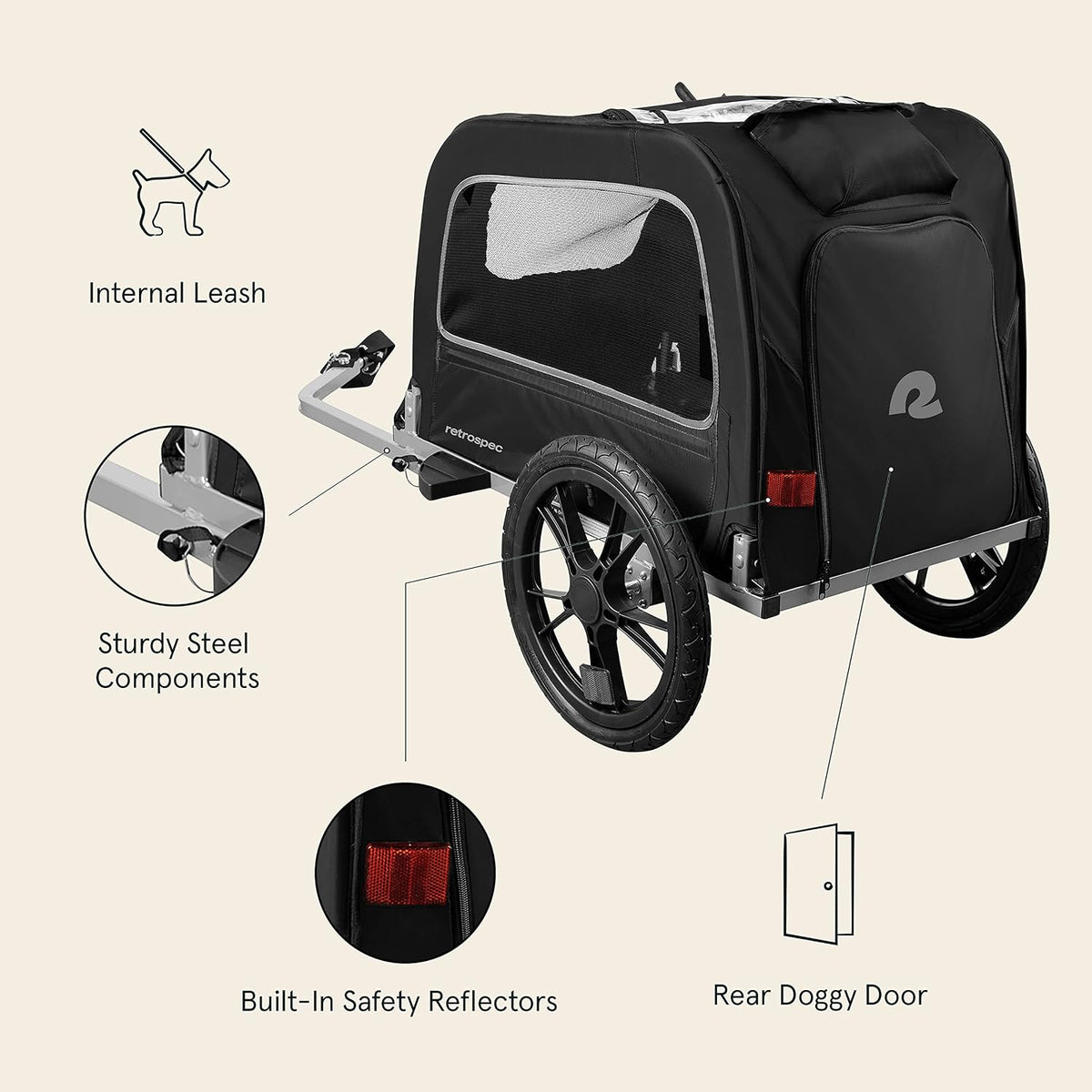 Retrospec Rover Waggin' Pet and Dog Bike Trailer - Black / Trailer - image 4