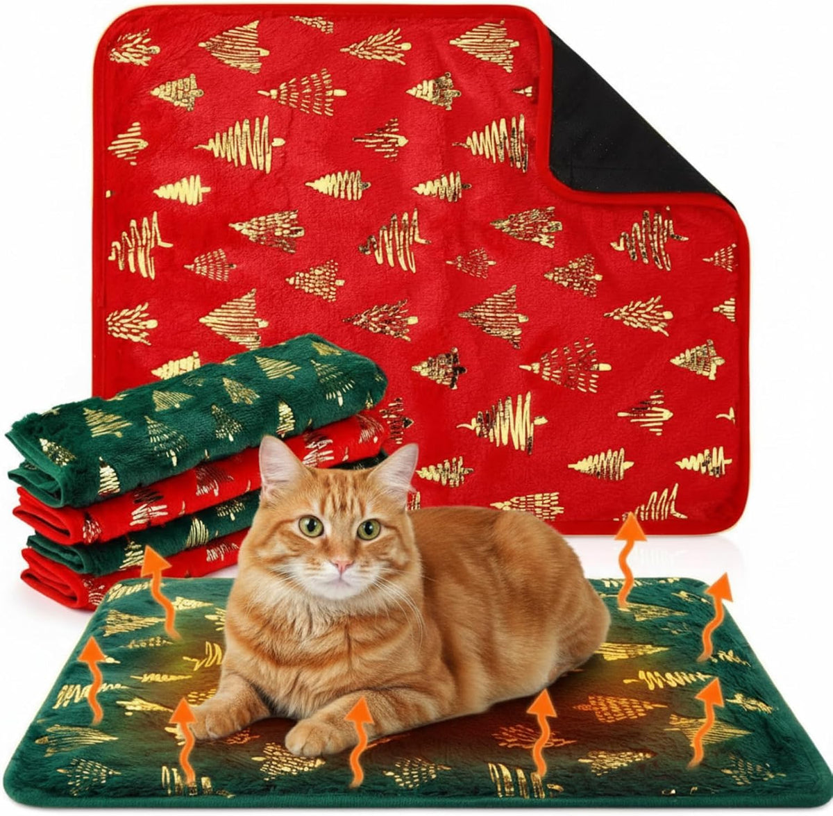 4 Pack Self Heating Cat Pad Self Warming Dog Mat, Heart - Christmas Tree / 16 x 20 Inches