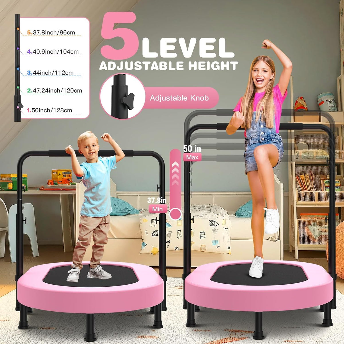 ANCHEER 56" Double Mini Trampoline for Kids - Pink - image 2