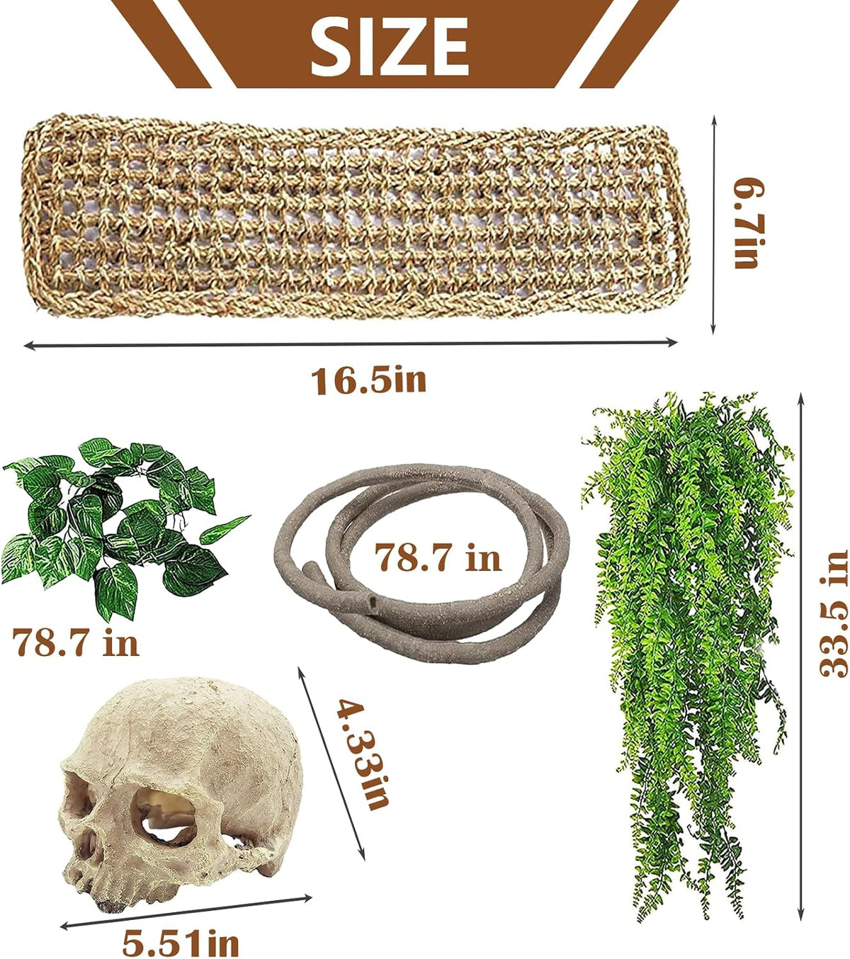 Bearded Dragon Hammock,Lizard Lounger Reptile Tank Hanging Plants Climbing Jungle Vines Flexible - Type：Rectangular hammock with skull - image 3