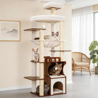 Modern Cat Tree, 76'' Tall Cat Tower, 3 Big Platform GCT103WB - Rustic Brown / 70.9 inches