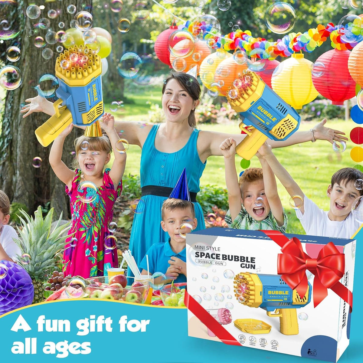 JONEG light up bubble gun for kids with 40 holes in blue - view 5