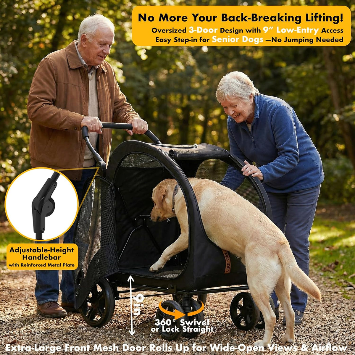 PAWZIDEA 3-in-1 Large Dog Stroller with Detachable Carrier - Black Warrior - image 4