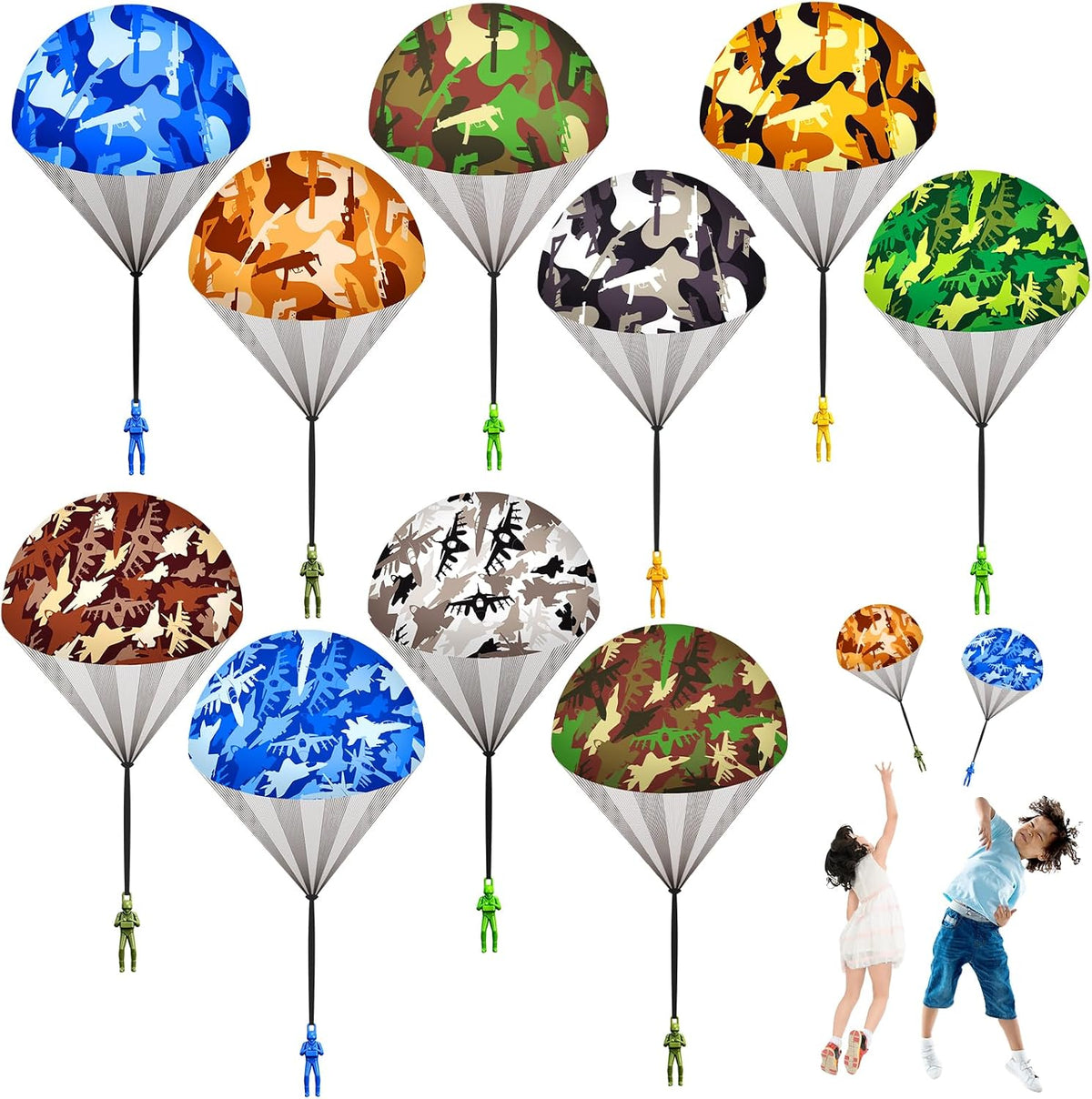 Ynybusi 10 pack parachute toys for kids with colorful patterned nylon canopies - view 2
