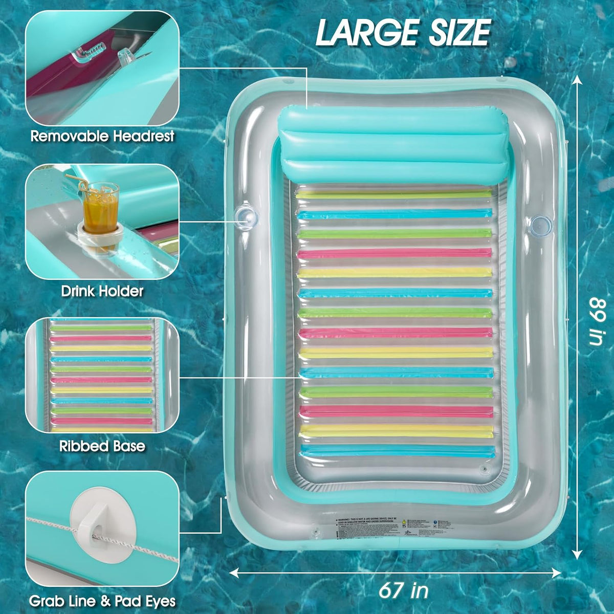 Inflatable Tanning Pool Lounger Float - Mint Green / XX-Large - image 2