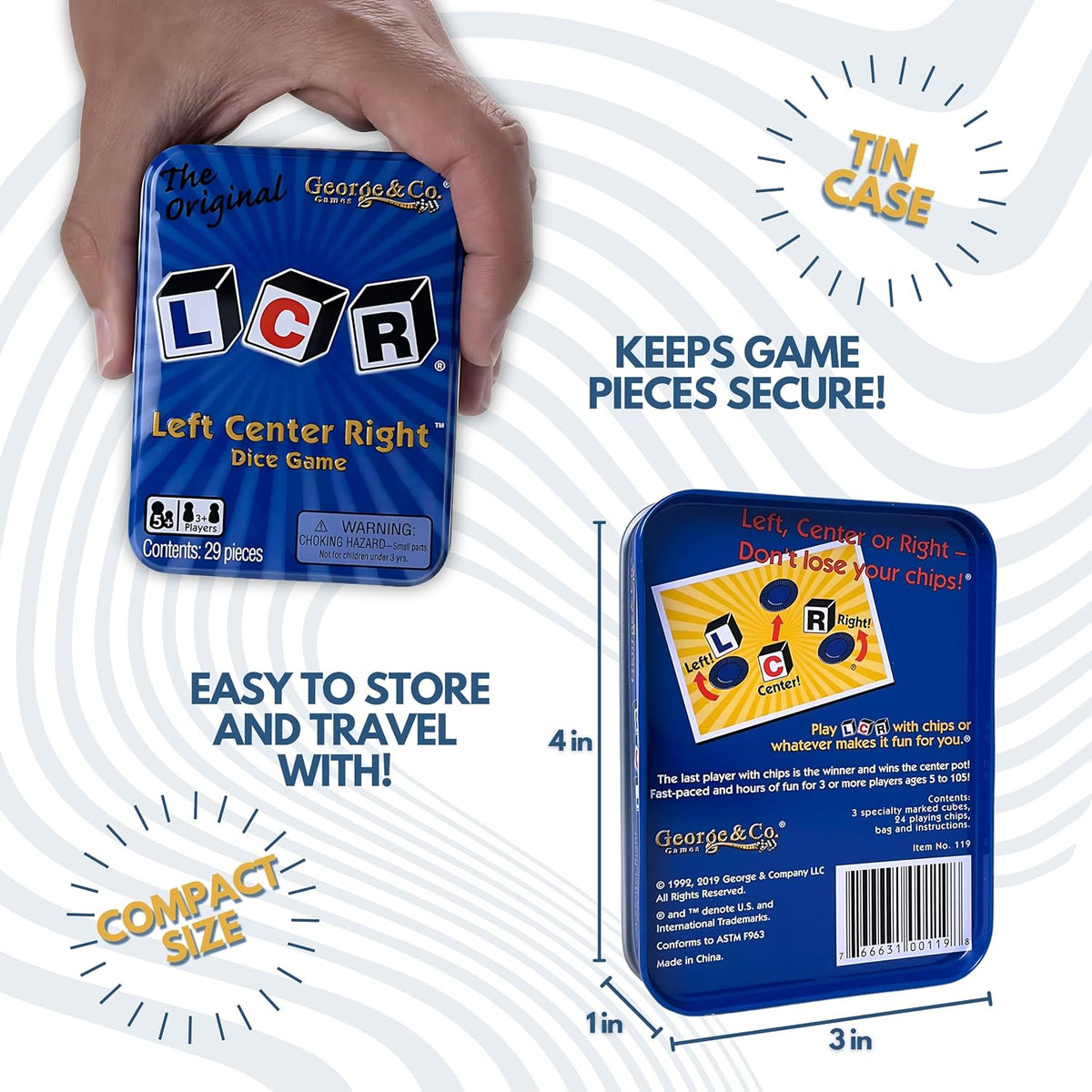 LCR Left Center Right Dice Game, Blue Tin - image 4