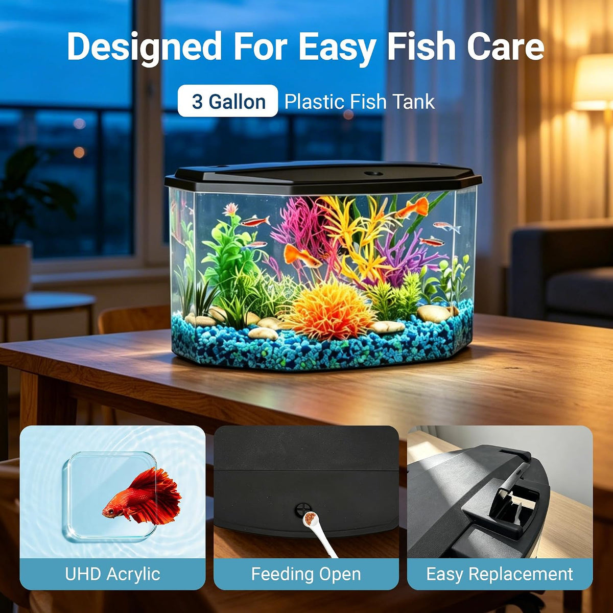 Koller Products Plastic 3-Gallon Aquarium Starter Kit with 4 Colors - 3 Gallon - image 2