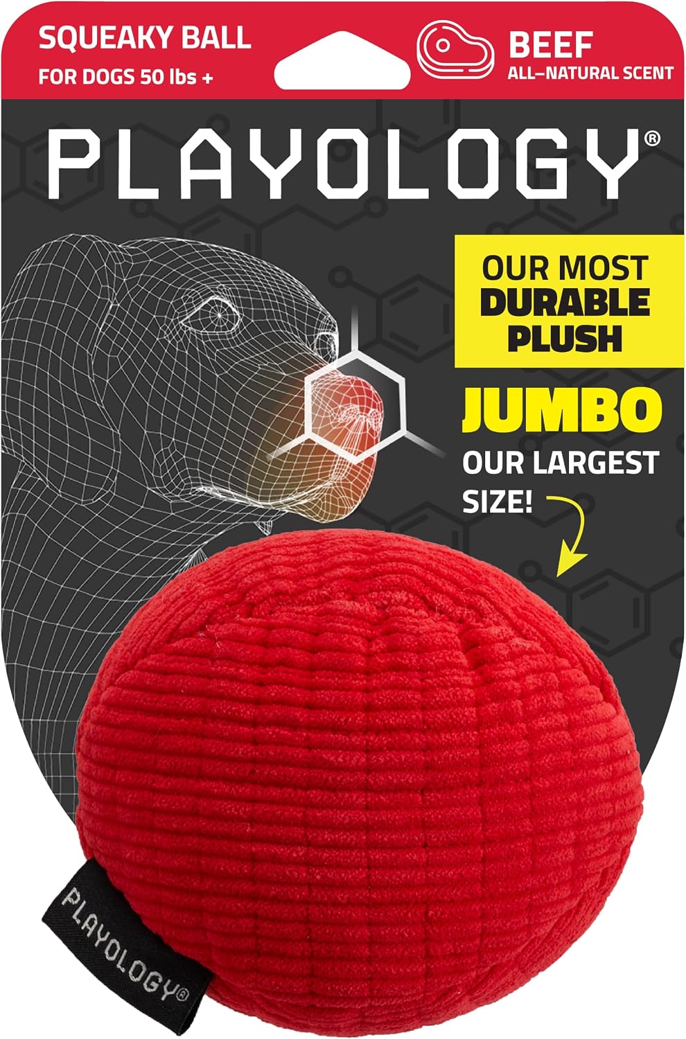 Playology Durable Plush Bone Toy, Squeaky Bone, Jumbo - Jumbo Ball / Beef