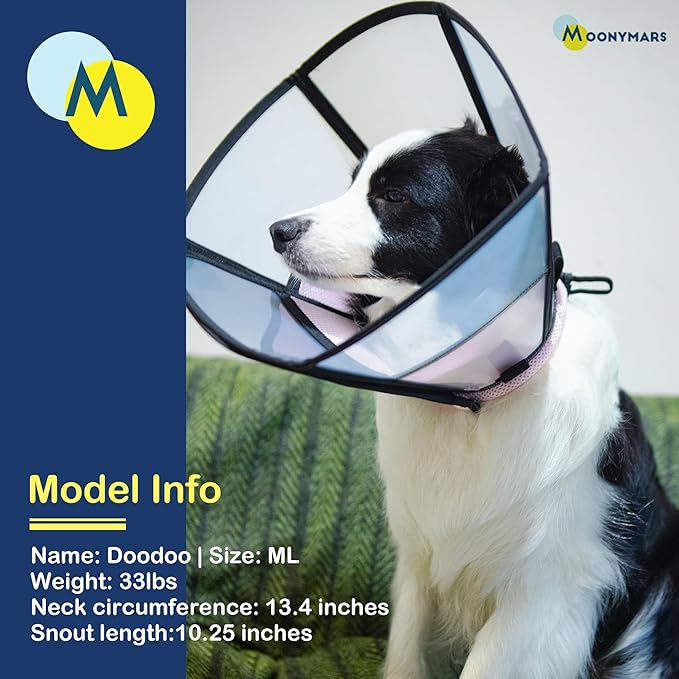 Soft Dog Cone Collar, Comfortable Pet Recovery Neck Collars After Surgery for Large Medium Dogs, Plastic Breathable Elizabethan Dog Head Circle Stop Licking, Adjustable Cones 28cm Long (ML Pink)