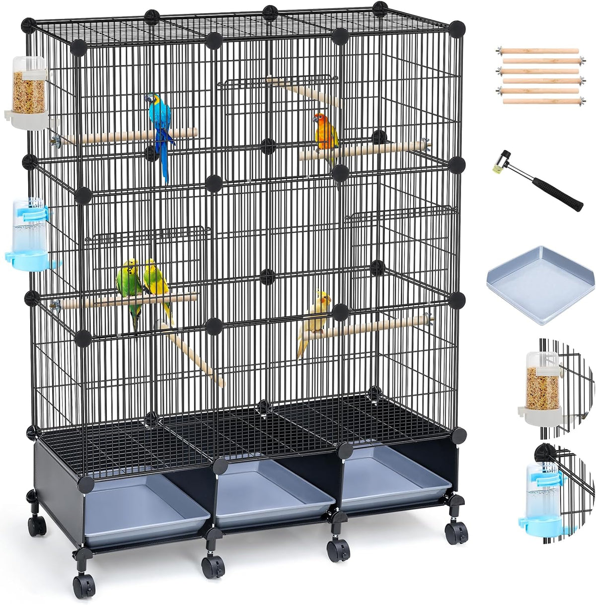 Upgraded Encrypted Metal 46-Inch Bird Cage for Parrot Parakeets – Essentials for Birds - 16.1"L x 12.6"W x 7.3"H