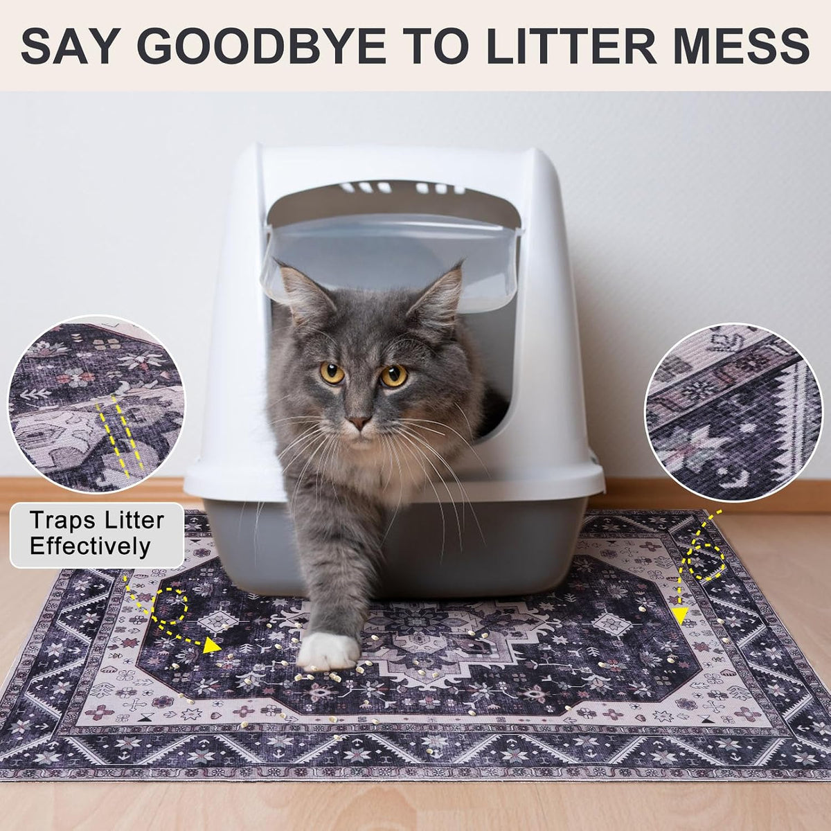 Cat Litter Mat, 20" x 28" Litter Trapping Mat, Waterproof – Daily Care for Cats - Retro_Grey / 28x36 Inch (Pack of 1) - image 3