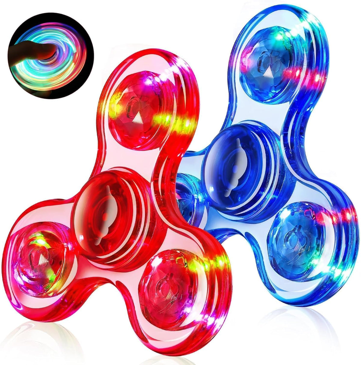 Fidget Spinner 2 Pack, Light up Sensory Fidget Toys Adults Kids 4-8-12, Kids - Red&blue