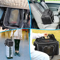 Petskd Top-Expandable Pet Carrier 17x12x8.5 Inches JetBlue Allegiant Spirit Airline Approved, Soft-Sided Carrier for Small Cats and Dogs with Locking Safety Zippers and Anti-Scratch Mesh(Black)
