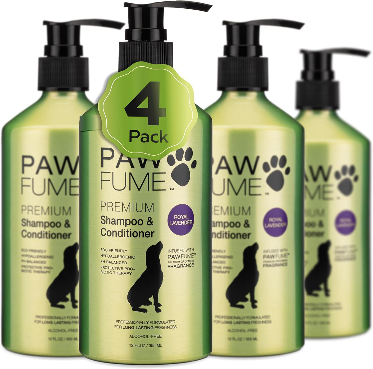 PAWFUME Deshedding Dog Shampoo and Conditioner, Show Dog - Shampoo & Conditioner Royal Lavander / Pack of 4