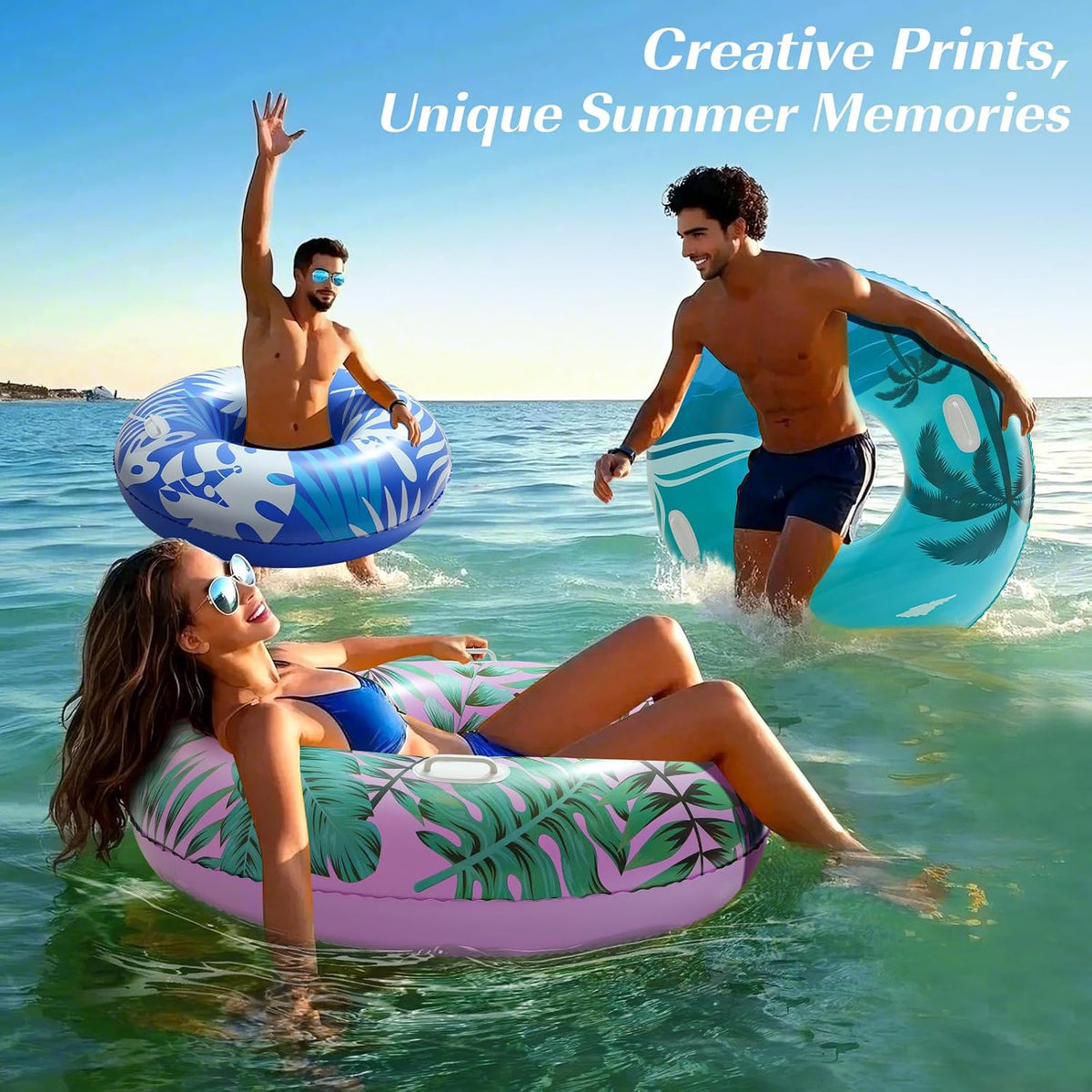 HeySplash Pool Floats, Inflatable Pool Floaties for Adults – Fun for Kids & Family - P-Pink Green Leaves - image 4
