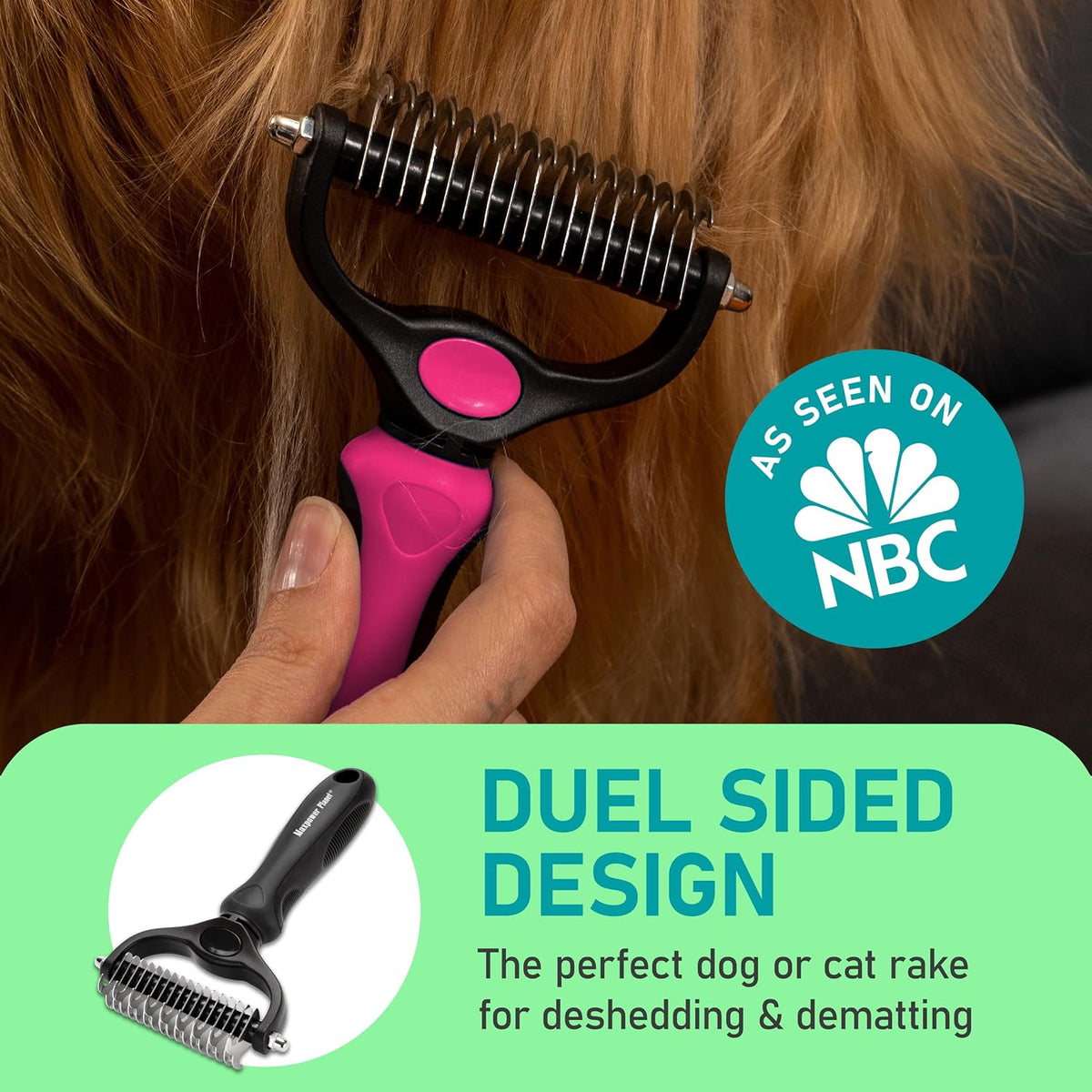 Maxpower Planet Dog Grooming Rake, Deshedding Undercoat Brush - Pink / Large - image 2