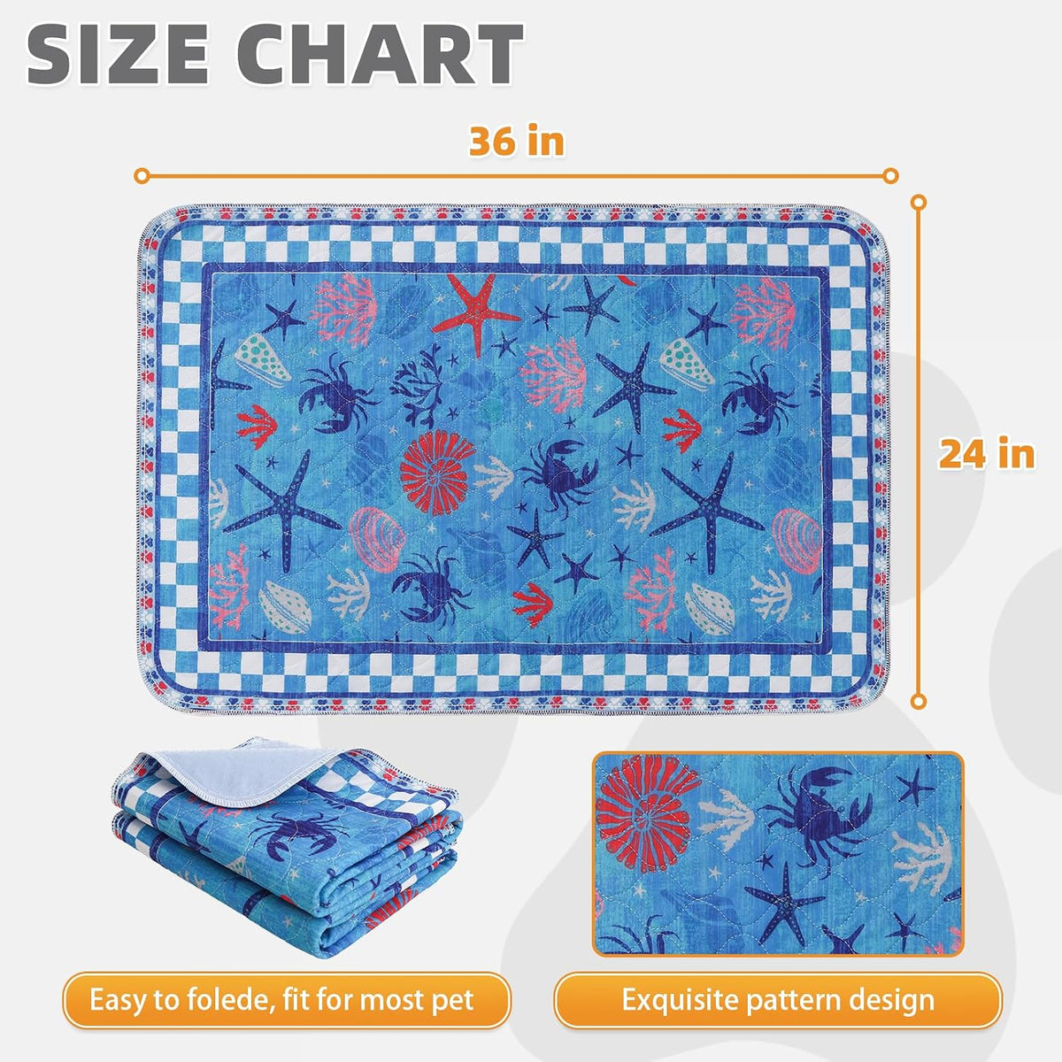 Washable Pee Pads for Dogs, Nonslip and Leak-Proof Dog Pee Pads - Summer Ocean / 24" x 36" (2 Pack) - image 3