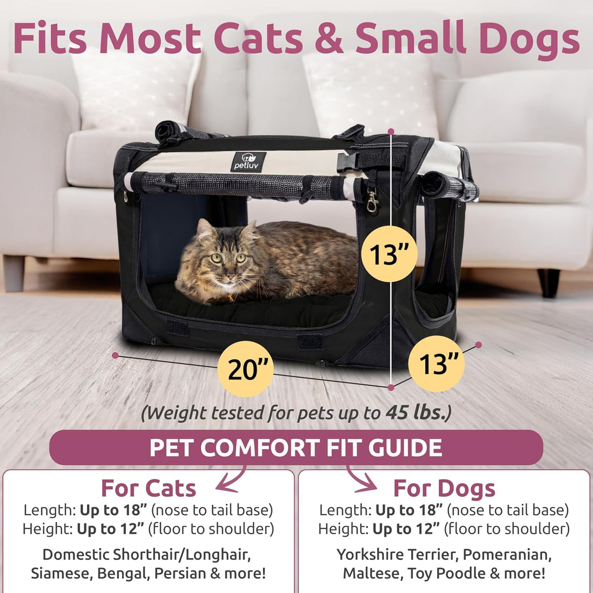 Cat & Dog Pet Carrier, Fits 2 Cats or Medium Dog Comfortably - Black / Medium - image 2