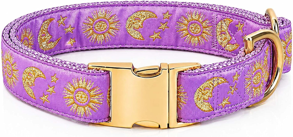 Cat Collar with Bell for Kittens & Cats, Moon & Stars Design – Essentials for Cats - Lavender Collar / Large (Pack of 1)