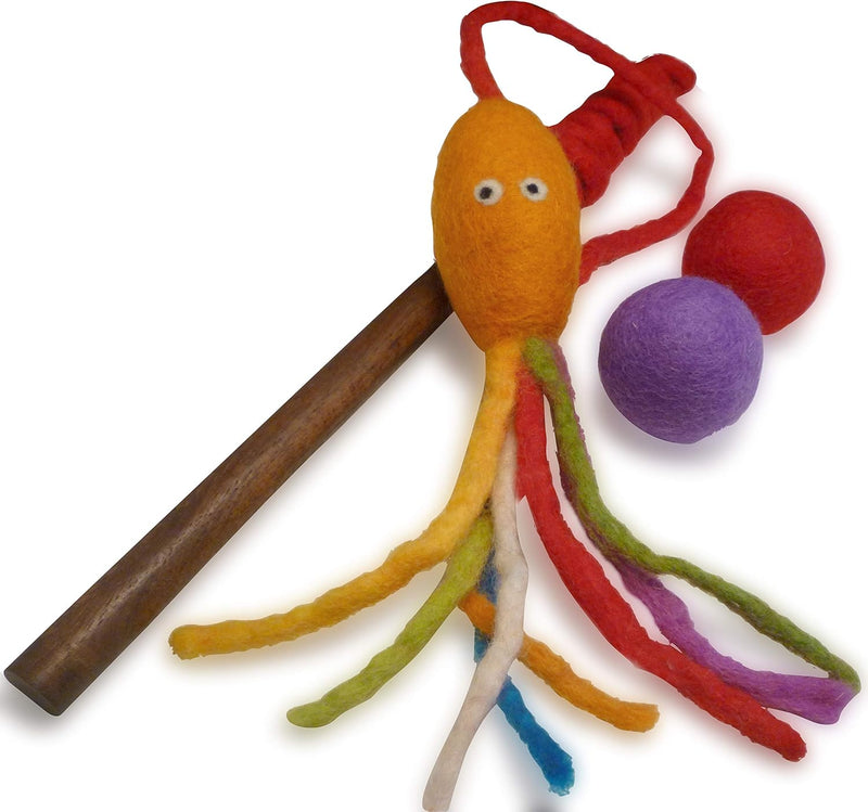 Wool Cat Toy, Felted Wool Rainbow Squid