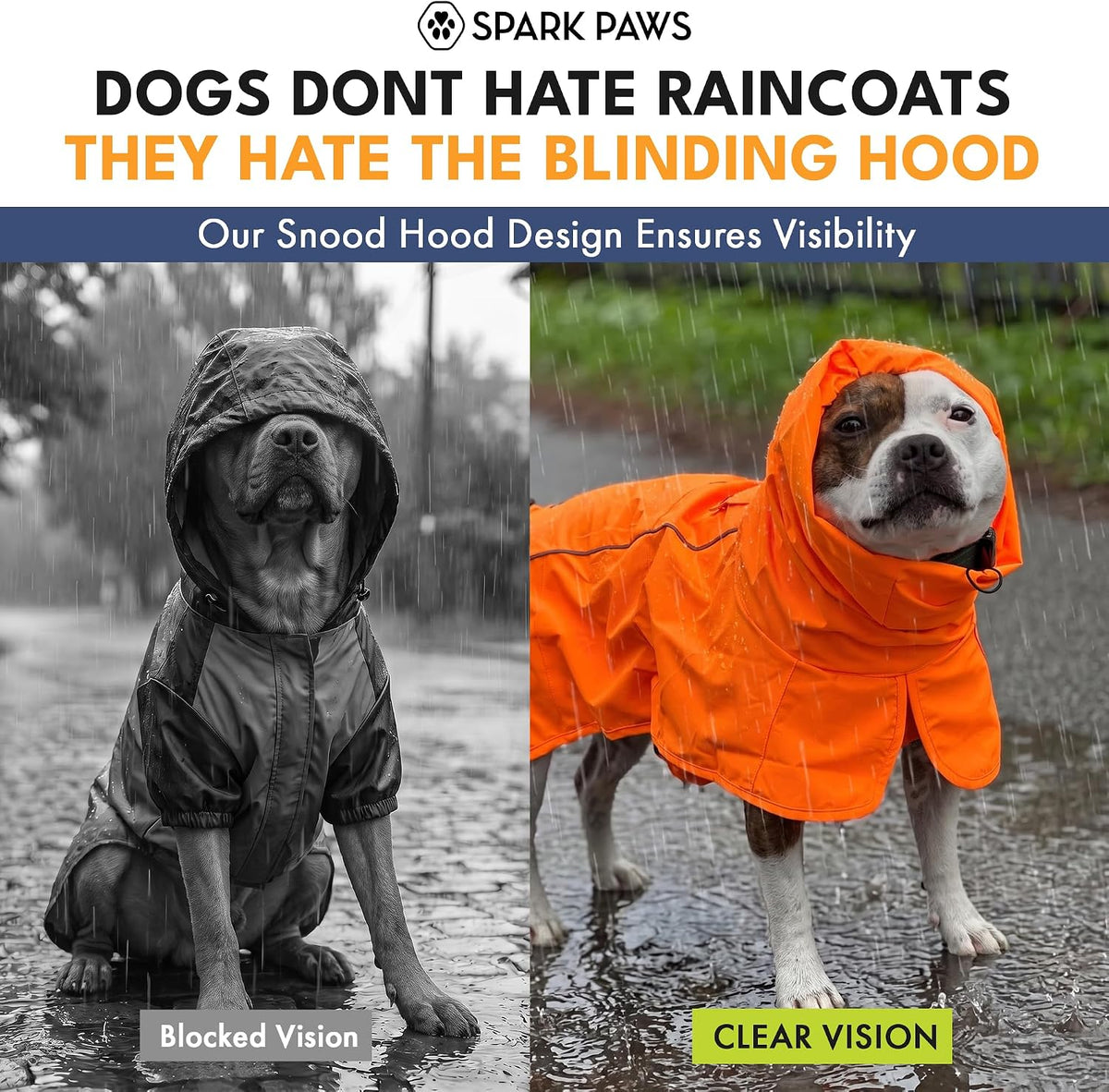 Spark Paws Dog Raincoat, Waterproof Rain Jacket w/Hood - Orange / Large - image 2