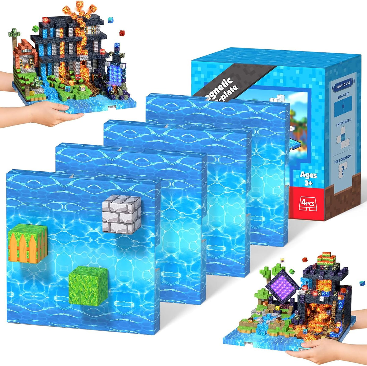 GraceDuck 300 PCS Magnetic Blocks, Magnetic Building Blocks - Blue - 4pcs