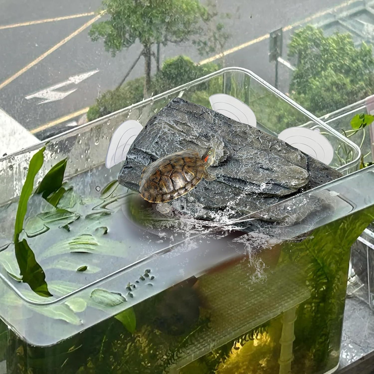 Turtle Basking Platform,Resin Bearded Dragon Basking Platform Reptile Habitat Cave Climbing Ramp - Platform / Gray - image 3