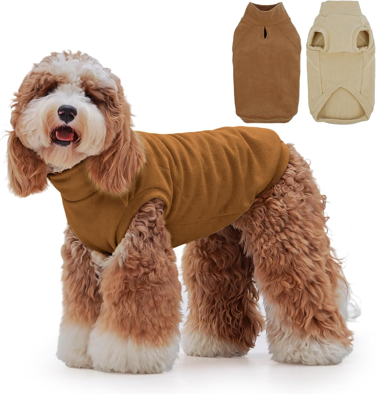 2 Pack 3XL Fleece Dog Sweater for Labrador, Leash Hole - Dark Brown & Light Brown / X-Large(Chest Girth: 19.3")