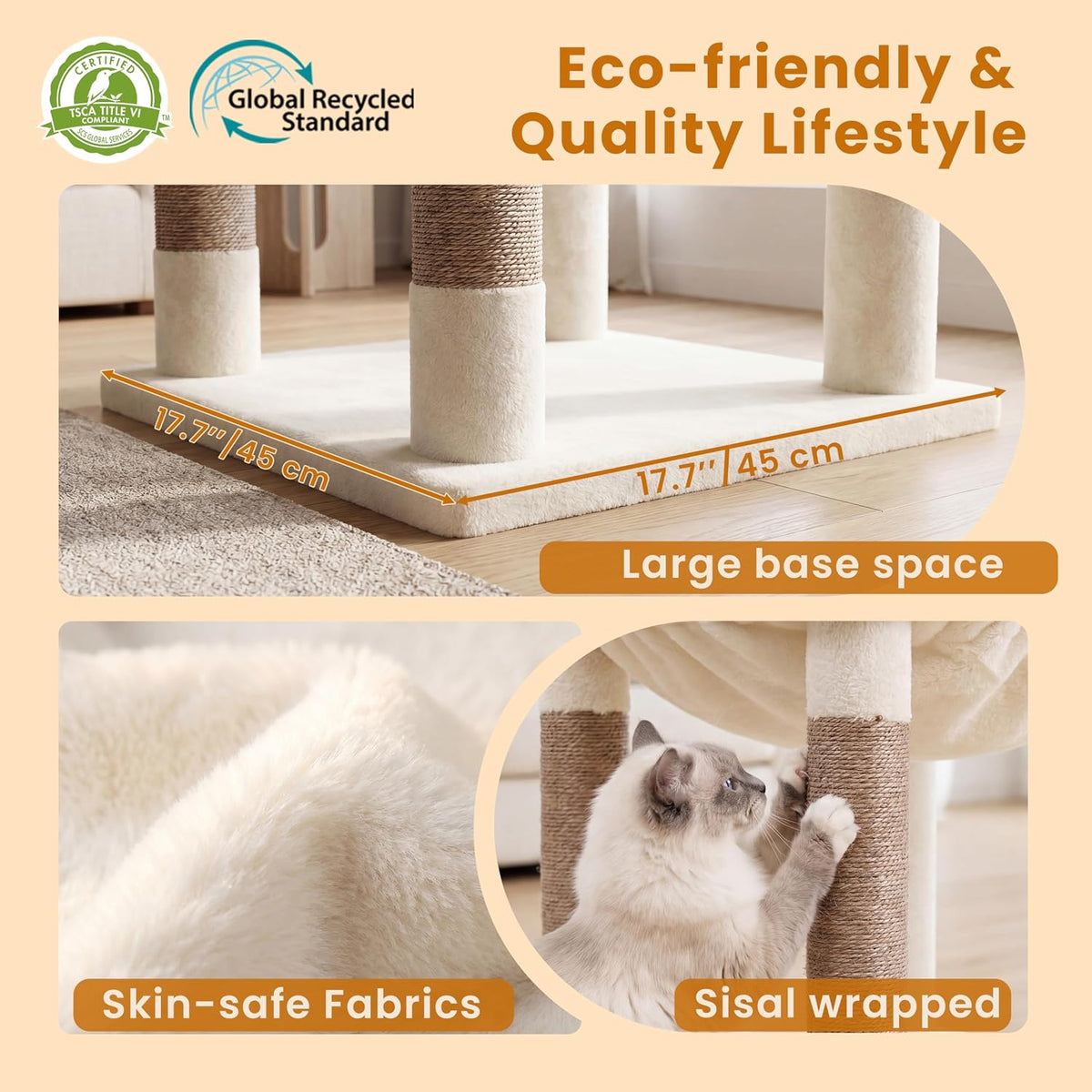 Heybly 53.1" Corner Cat Tree for Large Cats - Beige / 56 inch - image 4