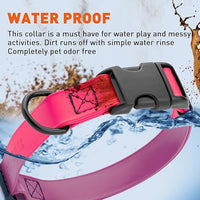 Dogline Biothane Waterproof Dog Collar with Quick Release Buckle Strong Coated Nylon Webbing with Odor- Proof for Easy Care Easy to Clean Fits Small Medium Large Dogs, Pink 5/8" W 9-14" L