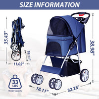 Unisakey Foldable 4-Wheel Pet Stroller for Dogs Cats 10-33lbs - Navy Blue - image 2