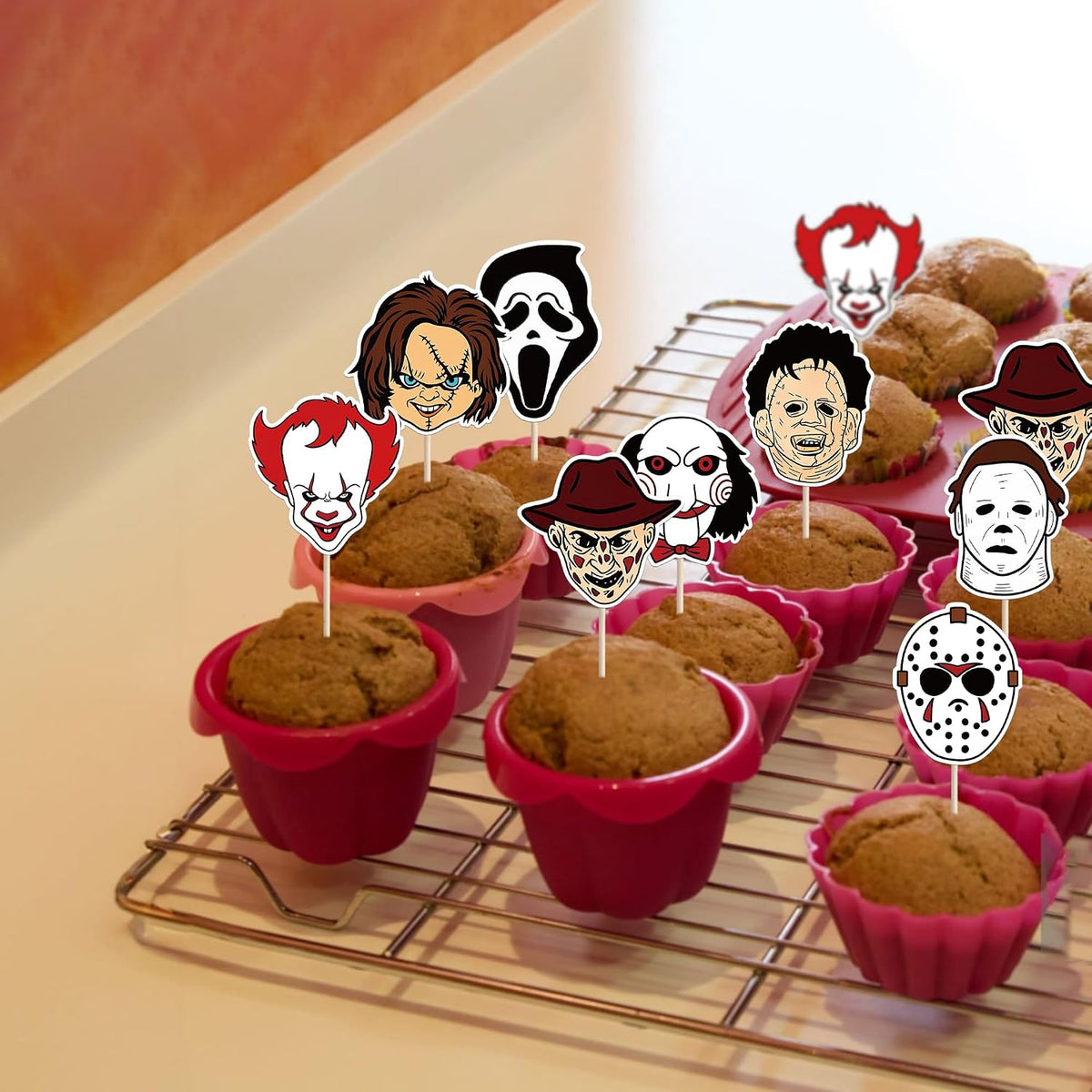 Rsstarxi 24 Have a Killer Birthday glitter horror cupcake toppers - view 12