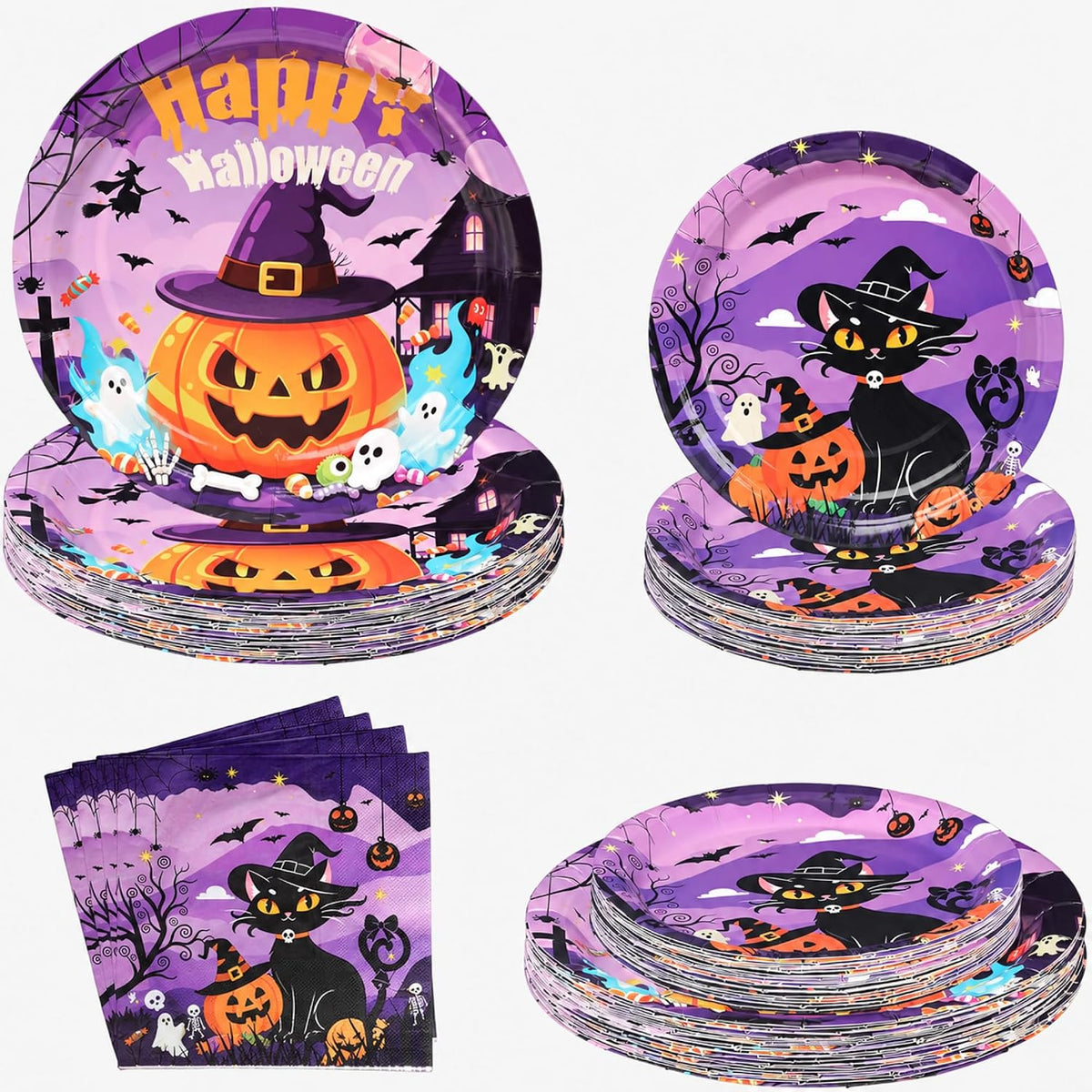 qonimi Halloween plates and napkins set, 75 piece disposable tableware - view 3