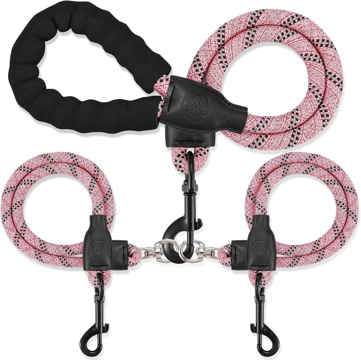 Double Dog Leash, No Tangle, Detachable360° Swivel - Pink / S (8-45 lbs)