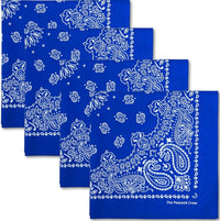 Premium Soft Cotton Bandanas Pack for Men and Women Paisley 22 x 22 - Pack of 4 Royal Blue