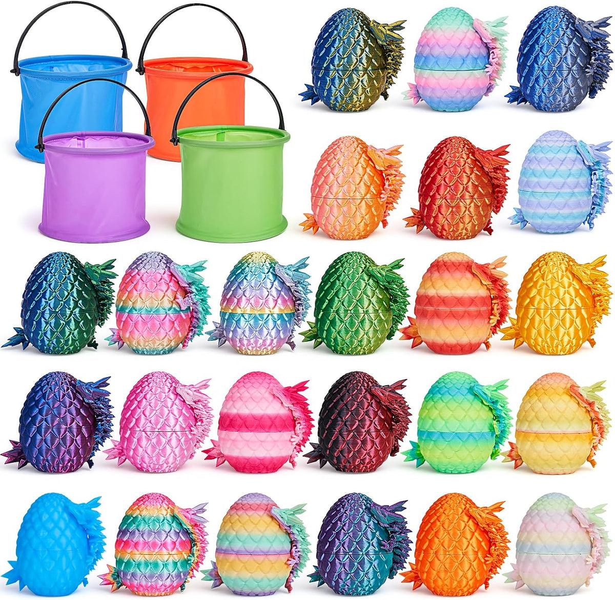TBOLINE 16 pack dragon eggs with 3D printed articulated dragons and basket