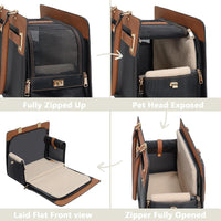 2-in-1 Stylish Dog Purse Carrier Travel Tote Bag for Small Dogs Cats - Black+Brown / 15" L x 7.5" W x 12.2" H - image 4