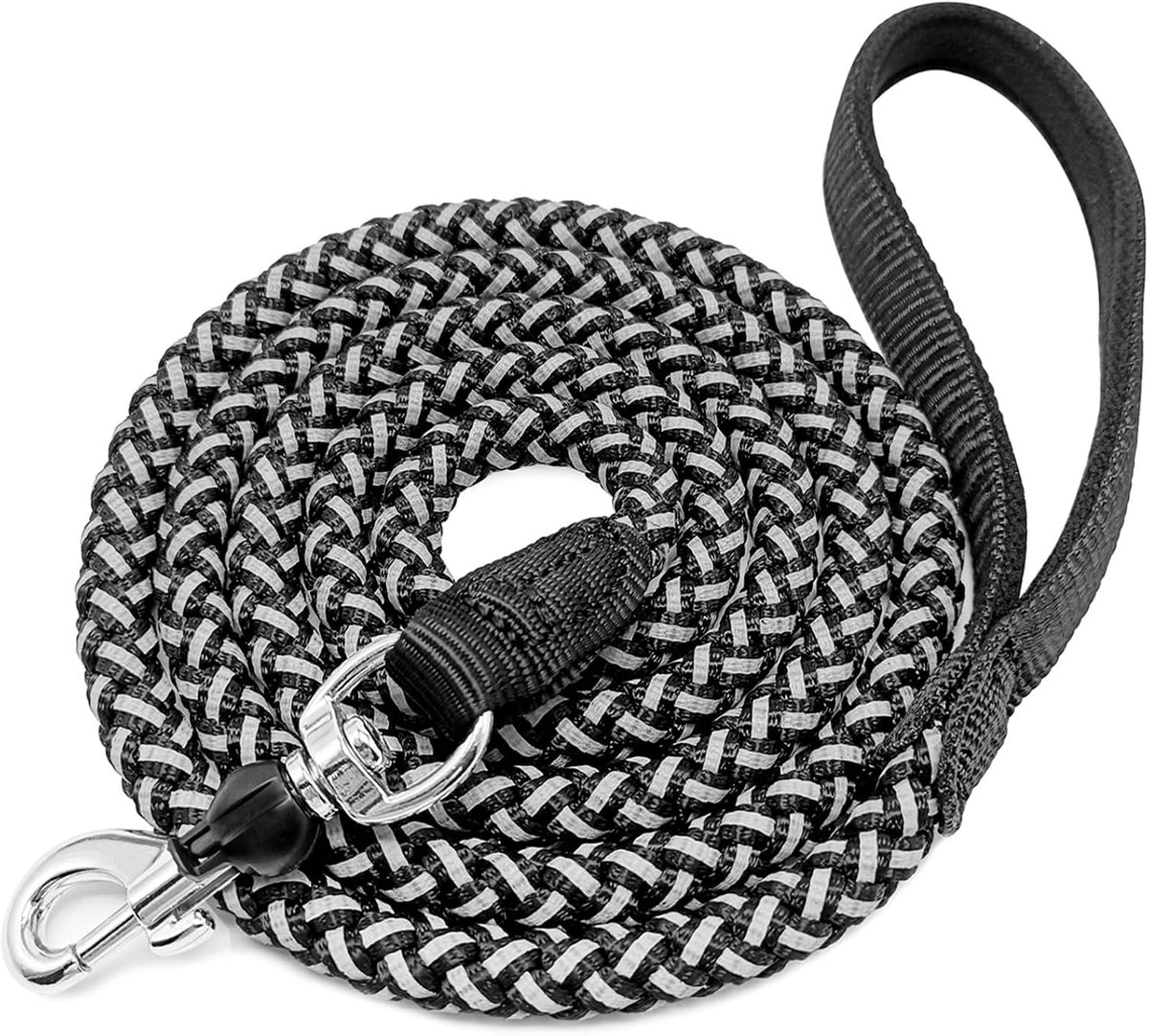 Reflective Dog Leash 2/3/4/6/10ft Braided 1/2" Strong Nylon Rope – Essentials for Dogs - 6ft * 1/2" / Black