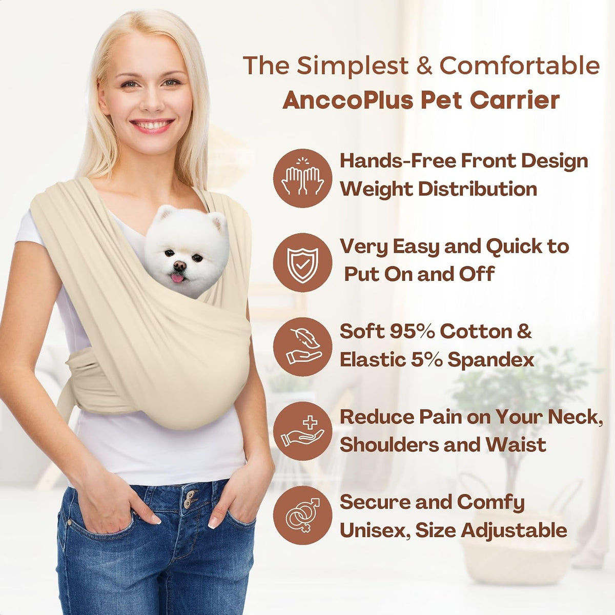 Small Dog Sling Carrier, Hands-Free - Beige / Regular - image 3