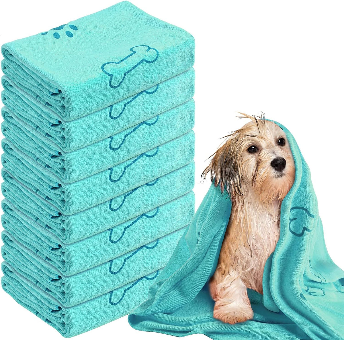 Peryiter 8 Pcs Dog Towels Pet Bath Drying Towels 55 x 28 Inches Large - Cyan