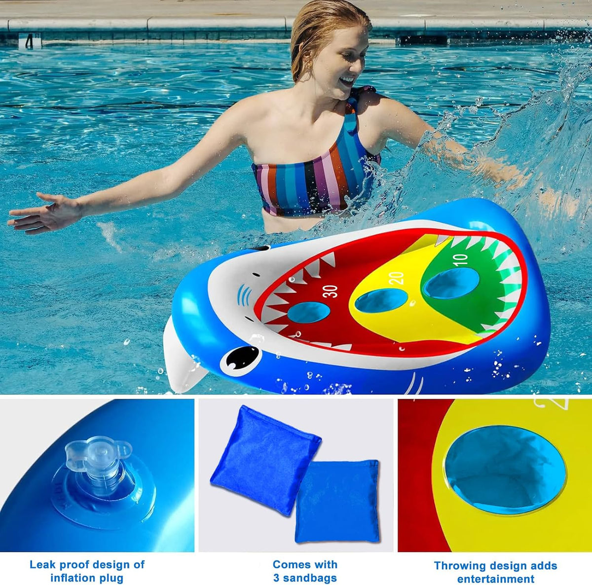 JOINBO inflatable shark pool cornhole board floating with 3 bean bags - view 19
